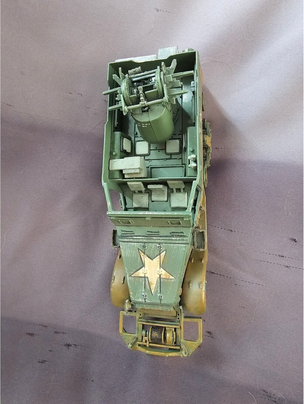Military Green Vintage Model Armored Vehicle with Mounted Gun